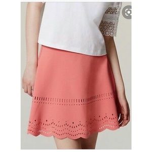 Ann Taylor Loft Coral/Pink Eyelet Scallop Pink Skirt, Size 00